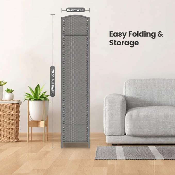 4 Panel Folding Room Divider, Woven Privacy Screen, handcrafted diamond pattern - Image 7