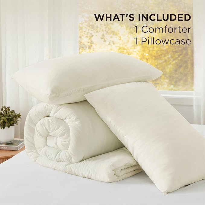 Bedsure Twin/Twin XL Comforter Set, Ivory Soft Prewashed Bedding - Image 6