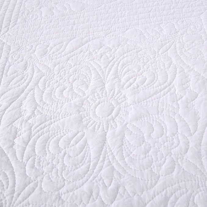 ROOMLIFE Quilt Set Queen Size 3D Floral Embroidery Pattern 3-Piece Cotton - Image 4