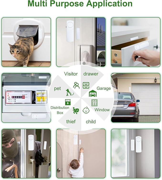 Door Window Alarm, 90dB Door Alarms Sensor for Kids Safety, Home Security, Door Window Burglar Alarm, Window Pool Alarms for Home, Apartments, Offices, Hotel Rooms (12pack)