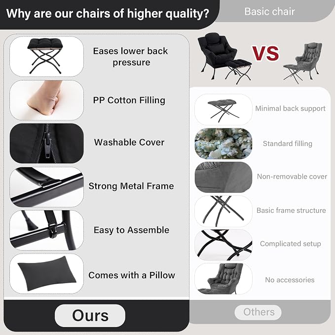 Furlide Lazy Chair with Ottoman, Comfy Fabric Accent Lounge Arm Chair with - Image 9