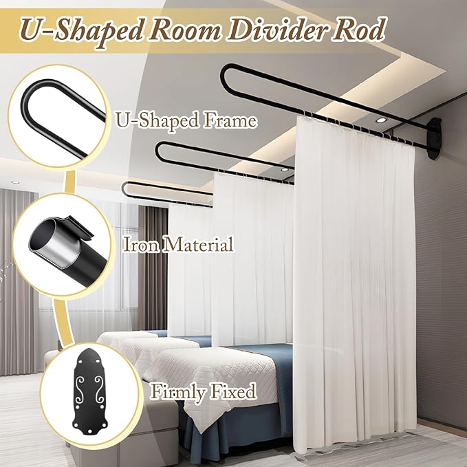 Privacy Partition Curtains, U Shaped Rod - Image 3