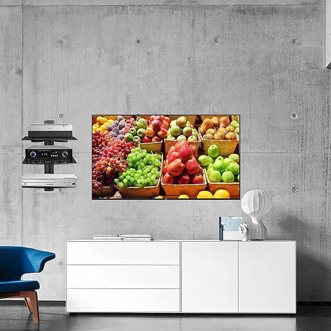 DVD Floating Shelf, Glass TV Wall Mount with Shelf for DVD Player / PS4 / Cable Boxes / Game Consoles / Sky Box / TV Accessories, Media Shelf, Flat Black Wall Mount Bracket, AV Shelves, 3 Tiers CS303S