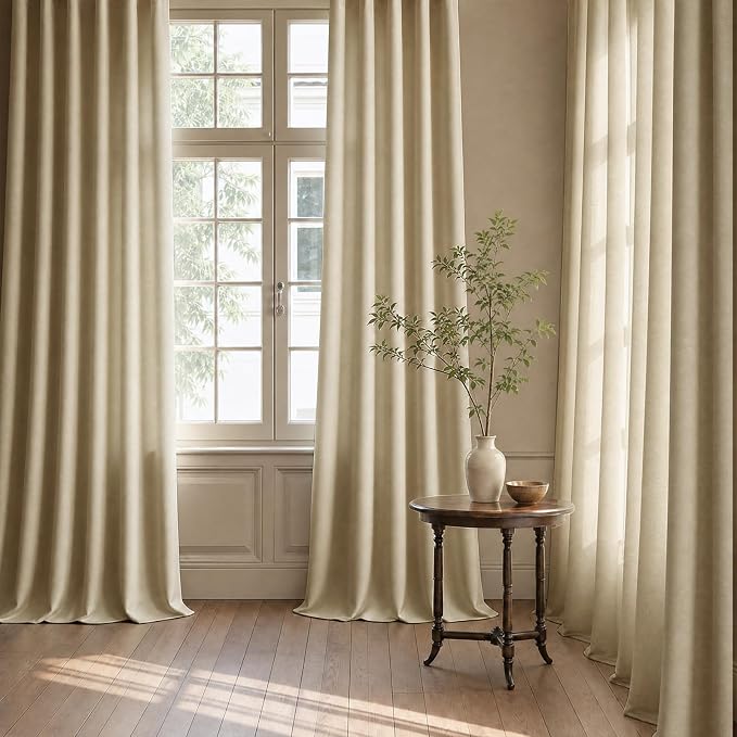 Extra Long Ivory Velvet Curtains Light Filtering Soft Drapes Soundproof | 50% - Image 3