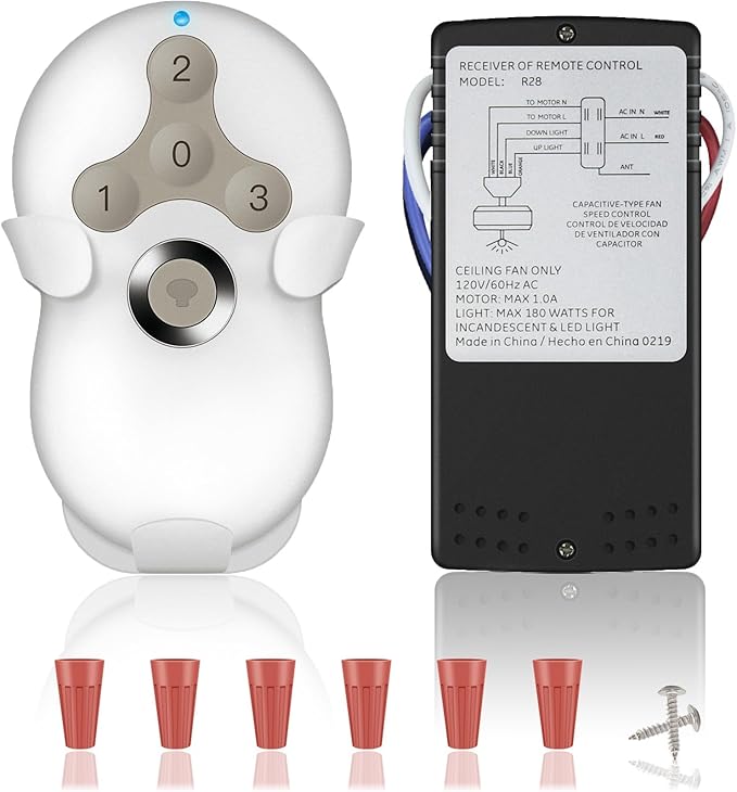 Universal Ceiling Fan Remote Control Kit, 3-Speed Fan and Dimmer Light Control, Easy DIY Install, Replacement for Hunter Hampton Bay Harbor Breeze Litex and More Brands (Models 99122, 99123, 99600)