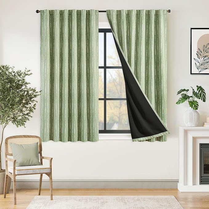 jinchan Boho Blackout Curtains 63 Inch Length Moon Phase Printed Drapes | Sage - Image 2