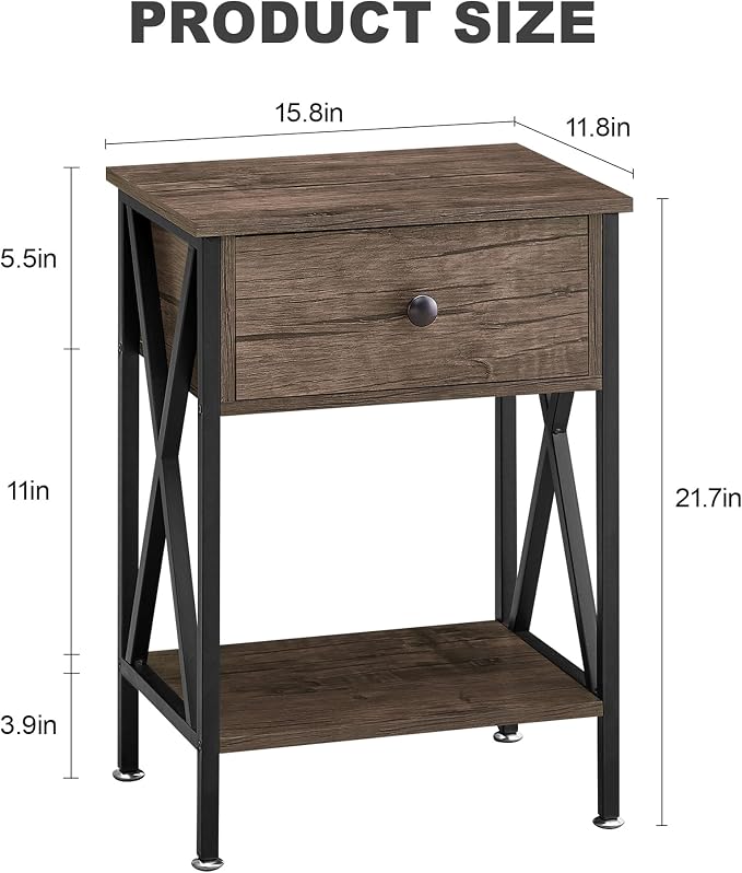 VECELO Nightstand, Modern Bedside End Table, Night Stand - Image 3