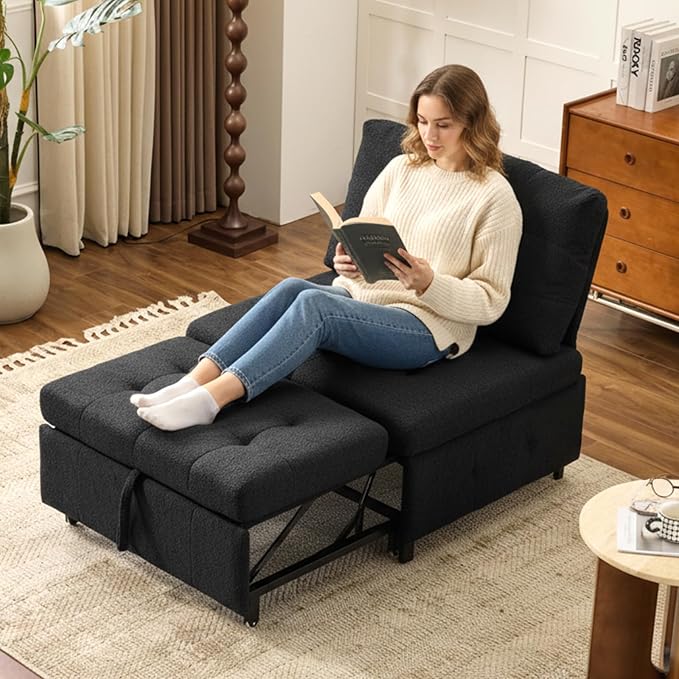 VINGLI Convertible Sofa Bed Tufted Teddy Fleece Sleeper Chair Bed Couch Armless - Image 8