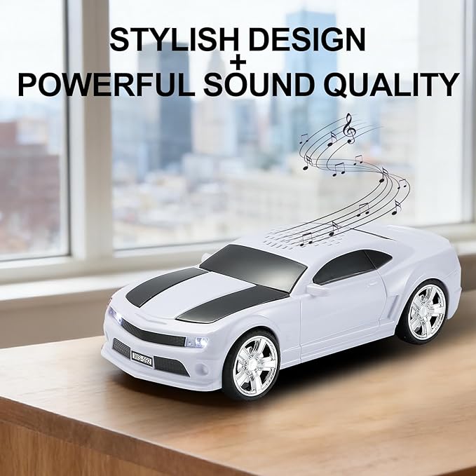 WSTER Classic Sports Car Model Bluetooth Speaker, Portable Wireless Outdoor Speaker with HD Sound, TWS Pairing, Truck Bluetooth Speaker, Parties & Home Audio (White)