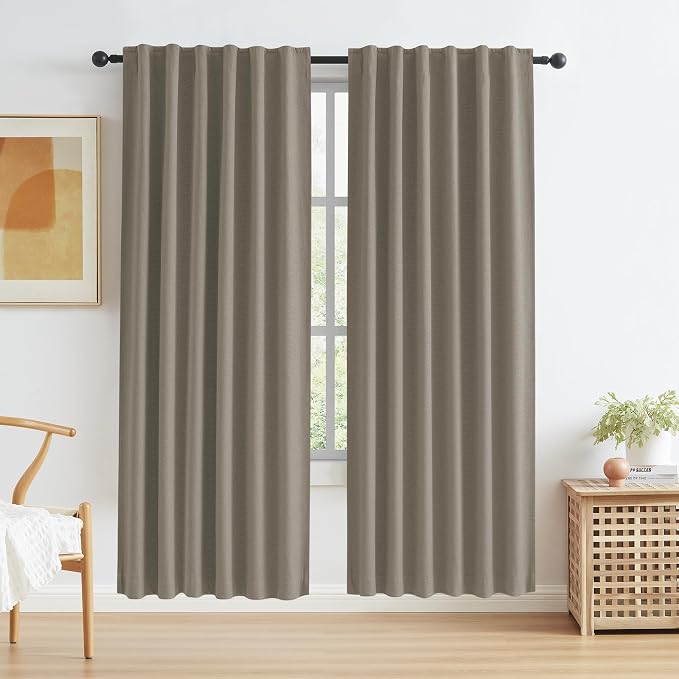 Taupe Blackout Curtains Linen 72 Inch Length Set of 2 Panels Back Tab Rod by KEQIAOSUOCAI