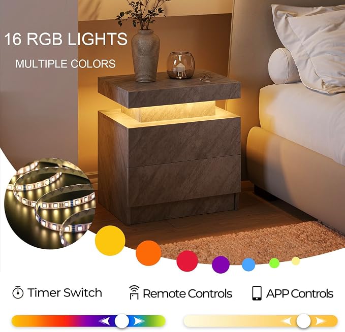 Modern Gray LED Nightstand for Bedroom Bedside Table - Image 5