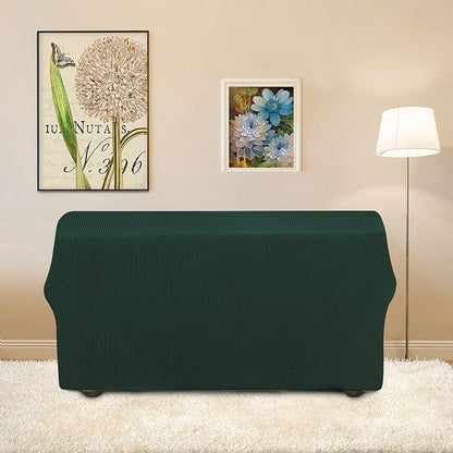 Easy-Going Stretch Loveseat Slipcover 1-Piece Sofa Cover Furniture Protector Couch Soft with Elastic Bottom for Kids Polyester Spandex Jacquard Fabric Small Checks (Loveseat, Dark Green)