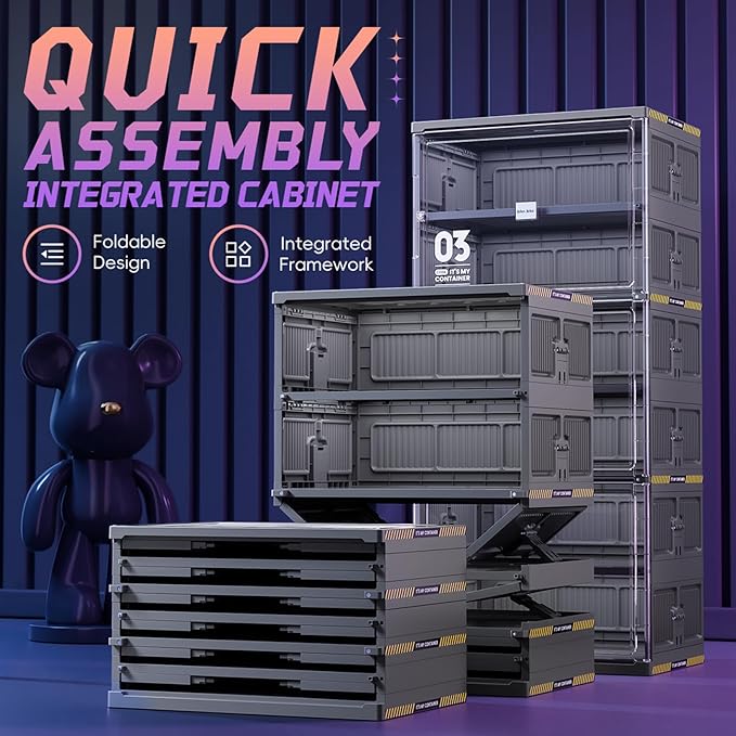 JEKO&JEKO 6-Tier Double-Column Foldable Shoe Storage Cabinet with Magnetic Doors, Large Collapsible Shoe Rack Organizer for Entryway, Fits Up to 24 Pairs, Black