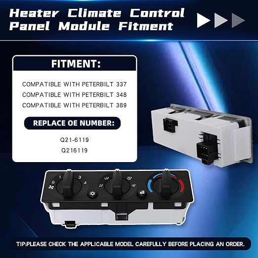 Q21-6119 HVAC A/C Climate Control Module - Compatible with Peterbilt 337 348 379 389 - Replacement Front Panel Switch with Automatic Configuration