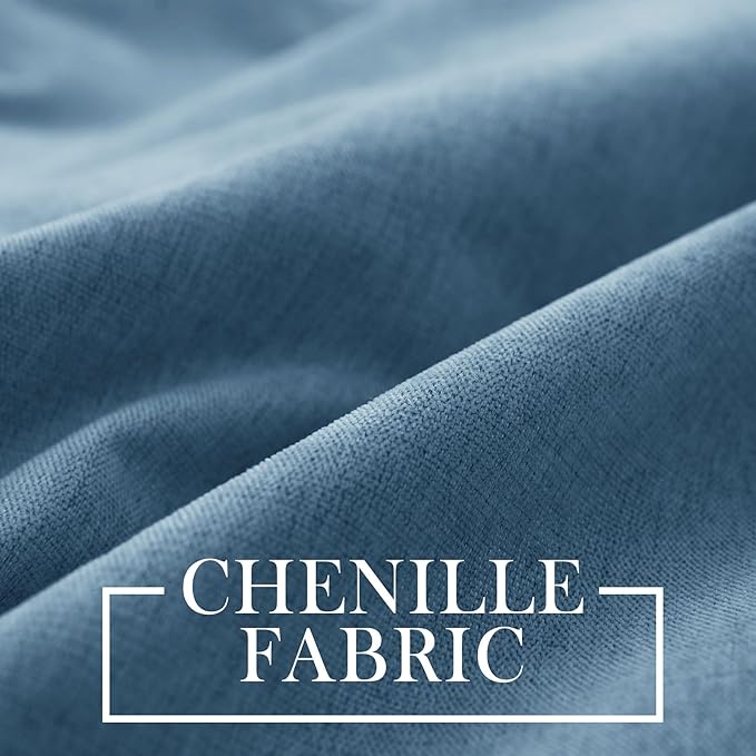 Macochico 100% Blackout Chenille Curtains 96 Inches Long for Hotel Nursery Noise Reducing Thermal Curtains for Bedroom Living Room Grommet Ashtray Blue Curtains with Tieback 52"Wx96"L Classic 1 Panel