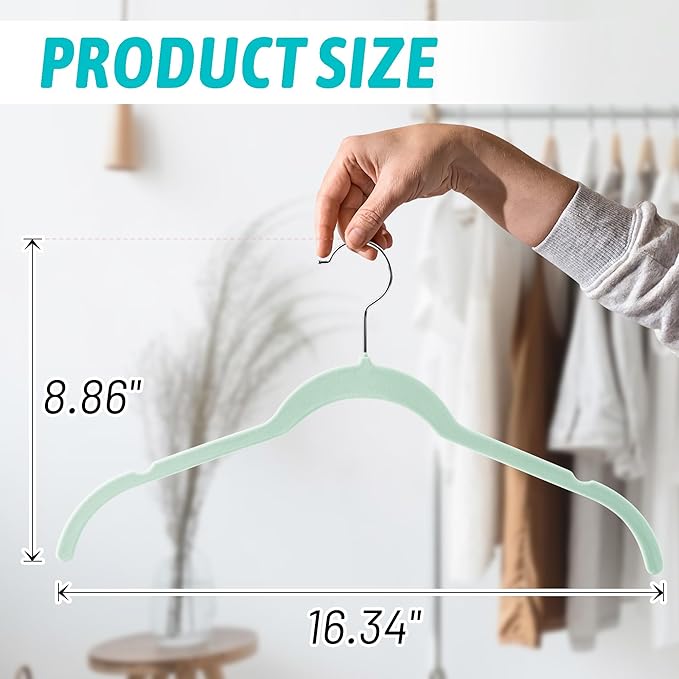 Velvet Hangers 50 Pack – Slim Non-Slip Flocked Hangers with Notches, Space-Saving Closet Organizer for Dresses, Blouses, Coats(Green)