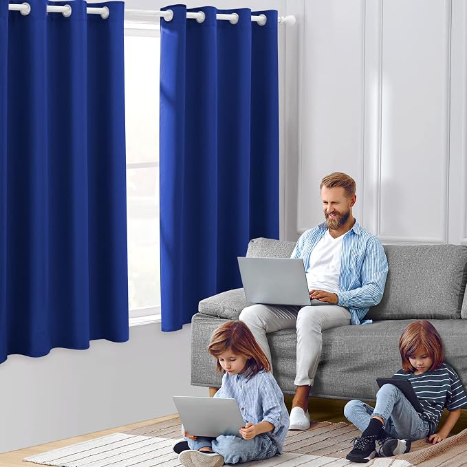 HOMEIDEAS Royal Blue Blackout Curtains 52X63 2 Panels | Room Darkening Curtains - Image 2