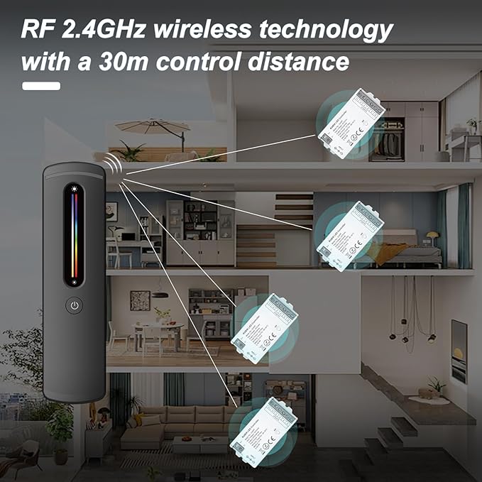 2.4GHz RF RGBW LED Strip Controller Remote Kit, Wireless Remote & Tuya Controller Dimmer with Group Control Adjust Brightness/Color Touch Slide for PWM 5Pin COB LED Strip Light DC5V DC12V DC24V