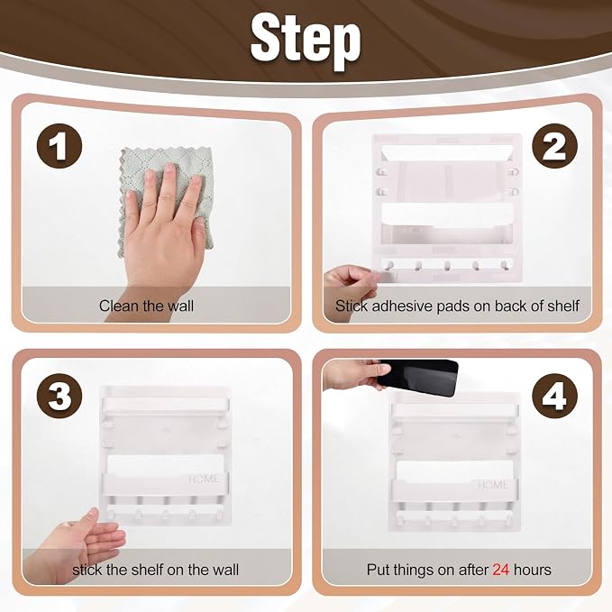 Wall Mount Shelf Organizer, Adhesive Bedside Shelf Accessories - Image 4