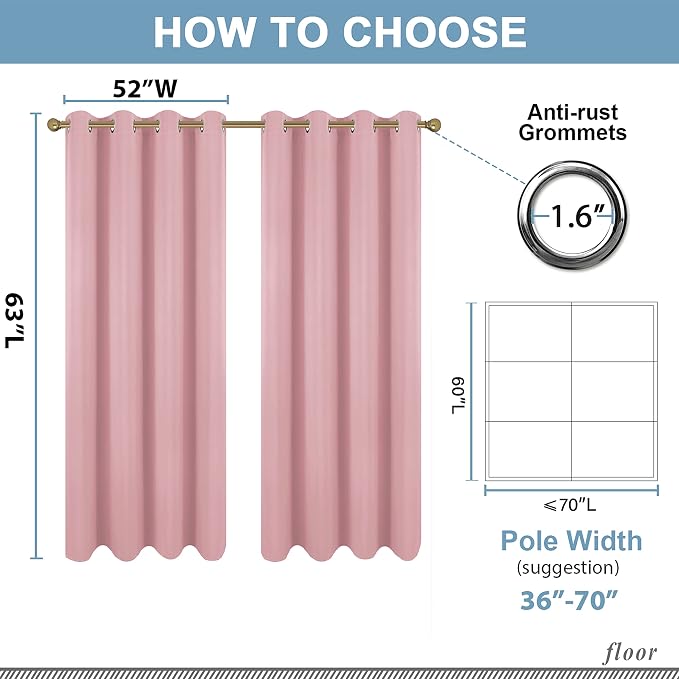Diraysid Pink Grommet Blackout Curtains - Image 5