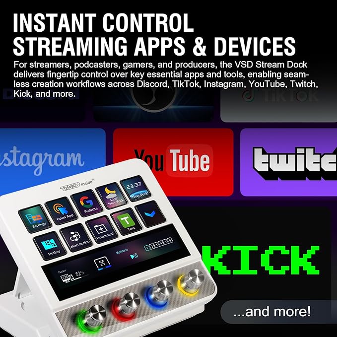 VSDINSIDE Macro Pad, Streaming Deck Stream Controller Soundboard Keypad, Programmable Keys USB Shortcut Keyboard for Gamer Streamer, Audio Mixer for OBS, YouTube, Office Desk Setup, PC, Mac
