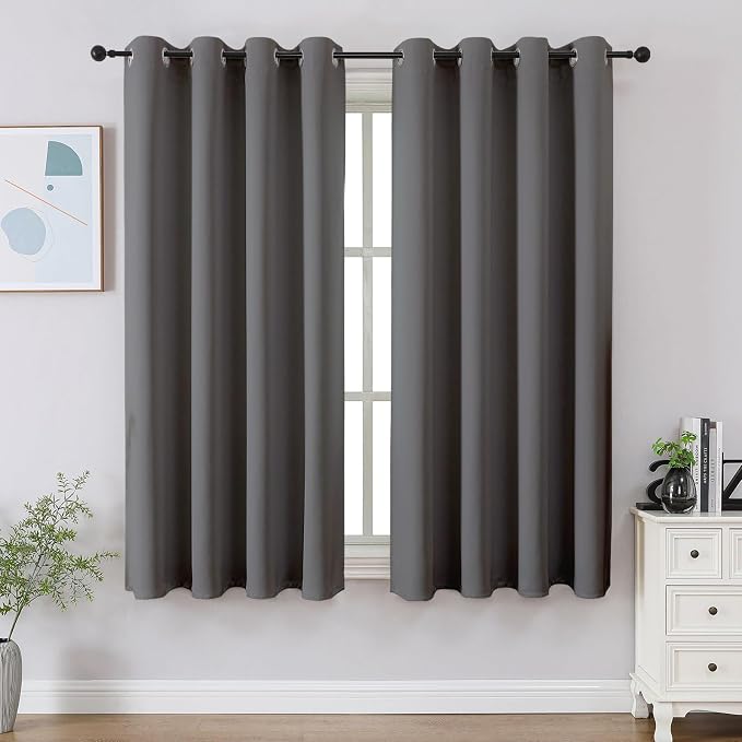 CUCRAF Light Grey Blackout Curtains 45 inch Length 2 Panels Set, Room Darkening by CUCRAF