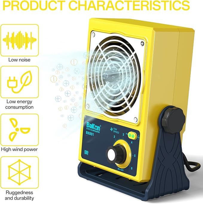 Anti-Static Ion Fan, Ion Electric Fan, Static Eliminator, Electronic Manufacturing Maintenance, Scientific Research Laboratory, Chip Packaging to Eliminate Static Electricity (BK001-Yellow)