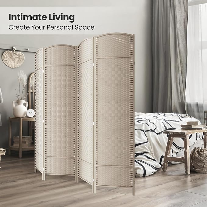4 Panel Folding Room Divider, Woven Privacy Screen, handcrafted diamond pattern - Image 4