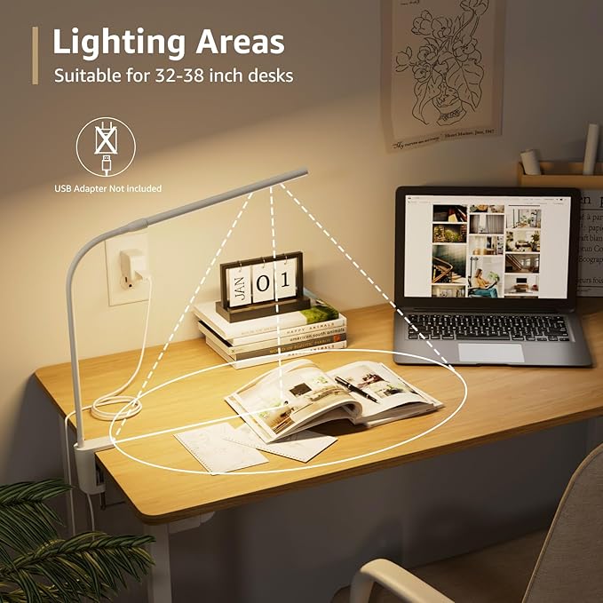 Lepro Small Desk Lamp with Clamp, LED Reading Lamps, Dimmable USB Clip on Desk - Image 5