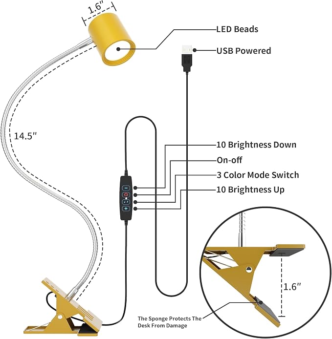 Dott Arts Desk Lamp, USB Clip On Light - Image 6