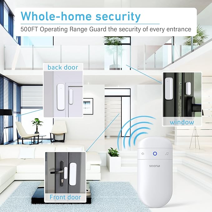 SECRUI Door Chime with Adjustable Volume –Wireless Entry Alert with 52 Chimes – 500ft Rage Door Open Sensor Alarm for Home/Business/Office/Store – Easy Installation – LED Indicators