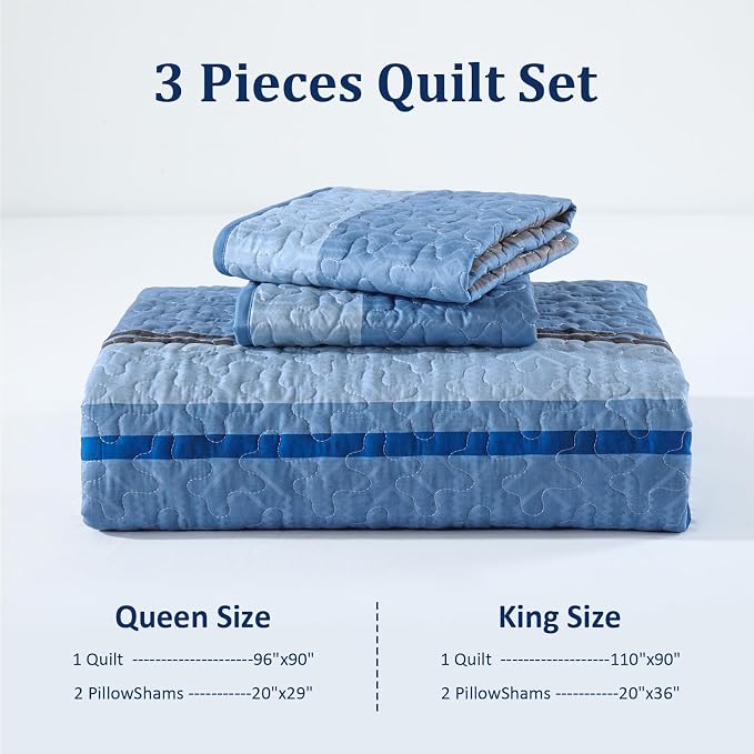 Dobuyly King Size Striped Quilt, Boho Blue Lightweight Bedspread Bedding | - Image 8
