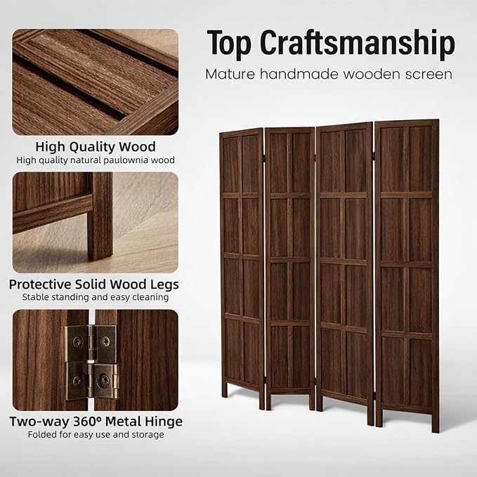 4 Panel Wood Room Divider and Folding Privacy Screen 67″, Freestanding Wall - Image 3