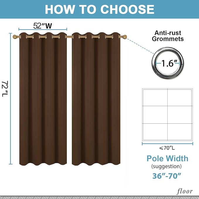 Diraysid Chocolate Brown Grommet Blackout Curtains - Image 3