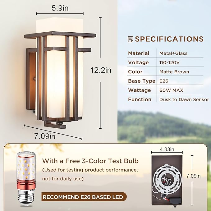EERU Oil Rubbed Bronze Porch Light Dusk to Dawn Outdoor Sconce Matte Brown Wall Lantern with Frosted Glass Outside House Lighting Waterproof Exterior Light Fixture for Patio Yards Garage Front Door