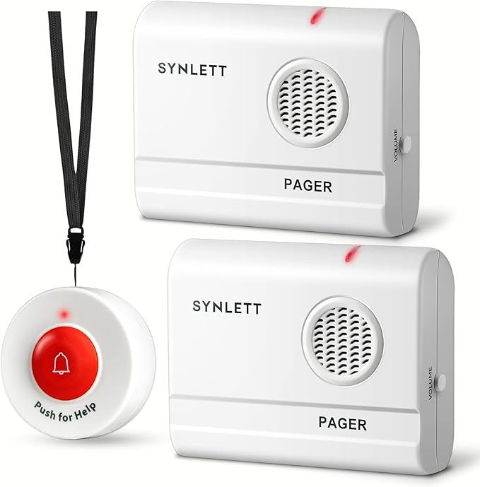 SYNLETT 2 Caregiver Pagers with 1 Call Button SOS Alert System for Elderly Seniors Patients Home Care Nurse Call Bed Alarm Emergency Monitoring