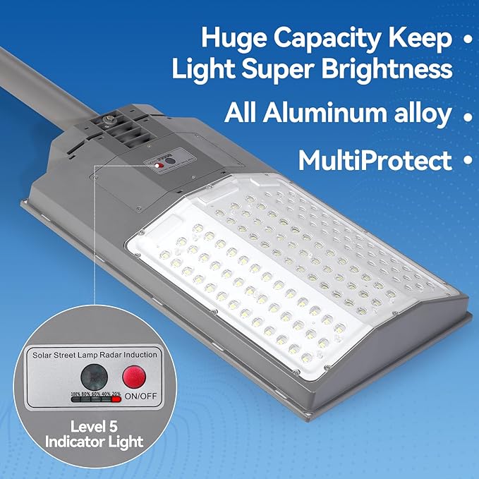 10500W Solar Street Lights Outdoor, 650000LM 7000K Solar Parking Lot Lights Dusk to Dawn 40000mAh IP67 Waterproof Pole Security Flood Lamps with Motion Sensor and Remote for Yard, Garage, Driveway