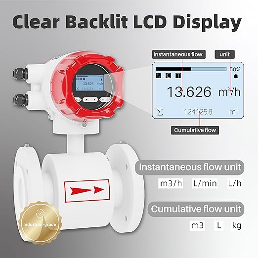 Electromagnetic Flow Meter,High-Precision Industrial Flowmeter Digital Display IP65 Protection 4-20mA Output Pipe Sensor for Wastewater, Sewage, and Seawater（DN100)
