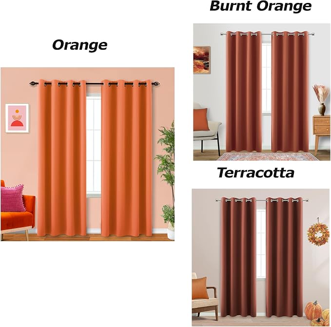 KOUFALL Orange Curtains for Boys Bedroom 2 Panels Blackout Room Darkening - Image 2