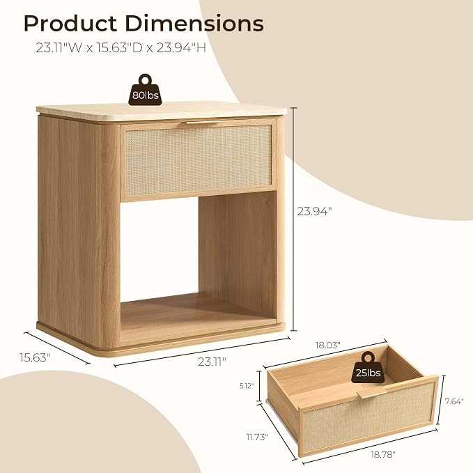 Night Stand, 23.11" W Rattan Nightstand - Image 2