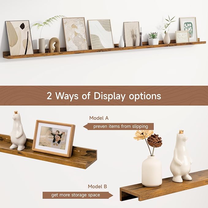 Floating Picture Ledge Shelves for Wall Set of 2, 72 Inches Picture Ledge Shelf - Image 6