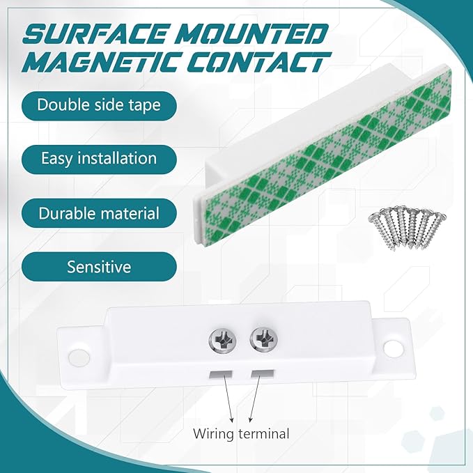 Tellegloww 10 Sets NC Wired Surface Mounted Alarm Magnetic Door Contact Sensor Door Window Reed Switch Sensor with Double Side Tape for Security