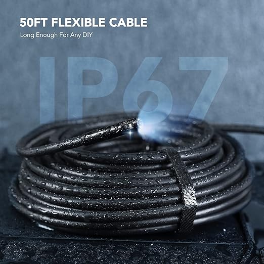 Triple Lens Endoscope Camera with Light with 50FT Semi-Rigid Cable, DEPSTECH 5" IPS Screen Sewer Inspection Camera, 1080P Industrial Borescope, Split Screen, Waterproof Drain Pipe Tool, Carrying Case