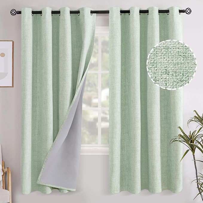 YoungsTex Sage Green Linen Blackout Curtains 72 Inch Length by YoungsTex
