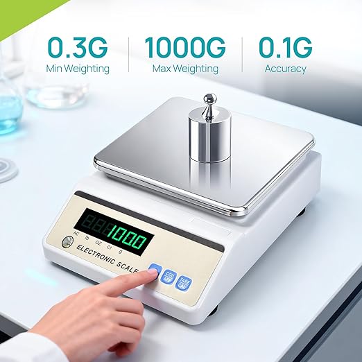 LICHEN Lab Analytical Balance 1000gx 0.1g with LED Display, Tare & Counting Function，G/ct/oz/lb Units- High Precision Scale for Kitchen, Lab, Pharmacy, Jewelry(No Test Weight)