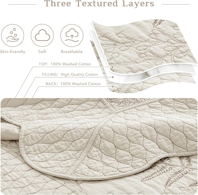 CozyTide Oversized King Bedspread 120"x120", Wheat Botanical Leaves Pattern - Image 4