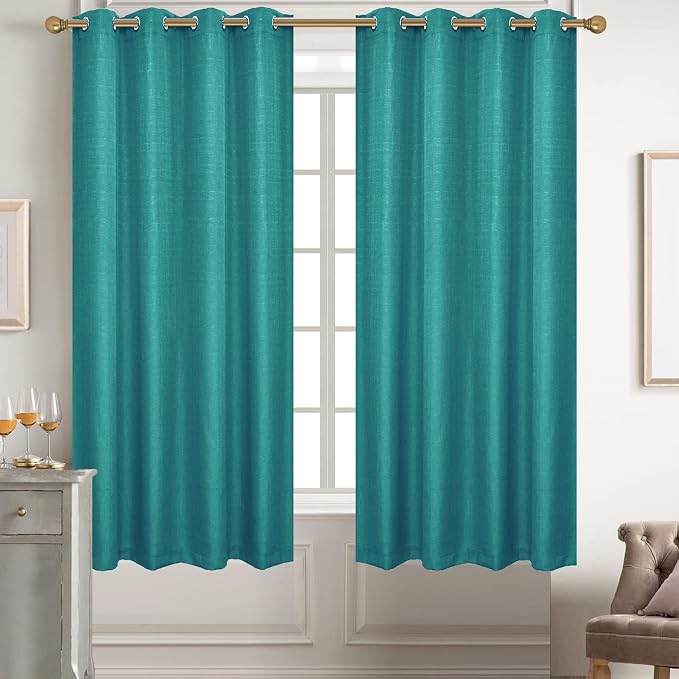 Diraysid 100% Blackout Curtains Turquise Linen Curtains - Image 3