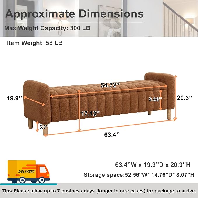 63.4" Teddy Fabric Ribbed King Size End of Bed Bench. | Entryway Ottoman Ribbed - Image 2