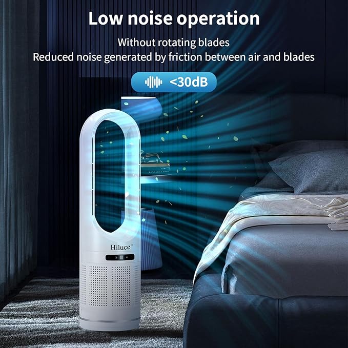 Hiluce Tower Fan,Bladeless Fan for Bedroom,2-in-1 Oscillating Fan 20dB Quiet Cooling Standing Fan with Remote,Touch, LED Display 8 Speeds 9H Timer 32 inch White