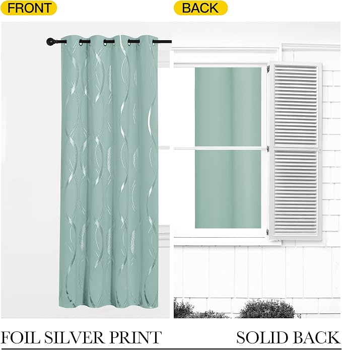NICETOWN Aqua Blue Foil Print Curtains 90 inch Long - Image 6